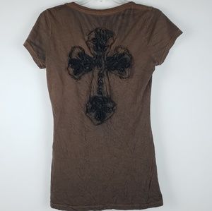 Velvet Stone Brown Black Cross Womens tee sz M